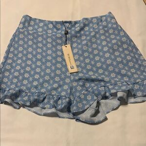 BCBG High Waist Blue and White Geometric Shorts